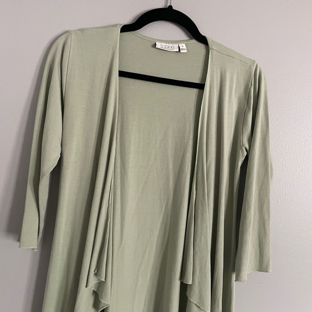 Masai Cardigan Womens Small Sage Green Open Front Waterfall Draped Lagenlook